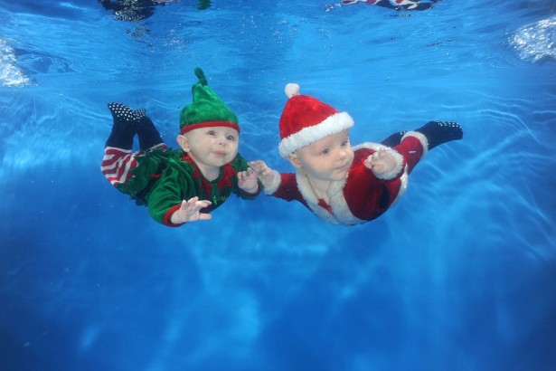 Merry Christmas and Happy New Year, cute baby divers