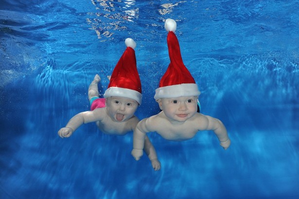 Merry Christmas and Happy New Year, cute baby divers