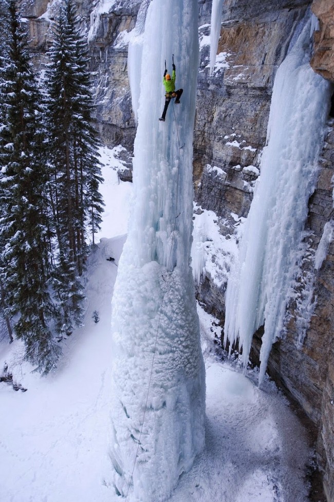 Sam Elias is one of the famous thrill seekers who climbed the Fang ice pillars in Colorado.