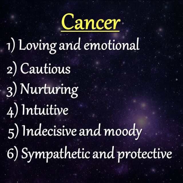 Cancers and their most dominant personality traits.