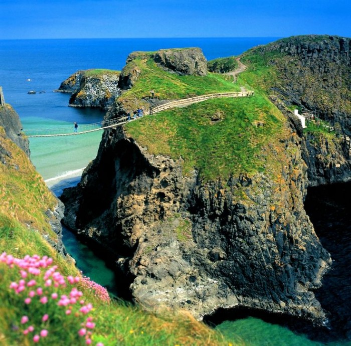 Would you dare to walk on this spectacular hanging bridge - Carrick-a-Rede rope bridge in Northern Ireland.