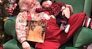 Waiting to meet Santa can be a tiring experience for little babies.