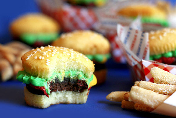 Some of the most creative  and unique cupcakes are burger cupcakes.