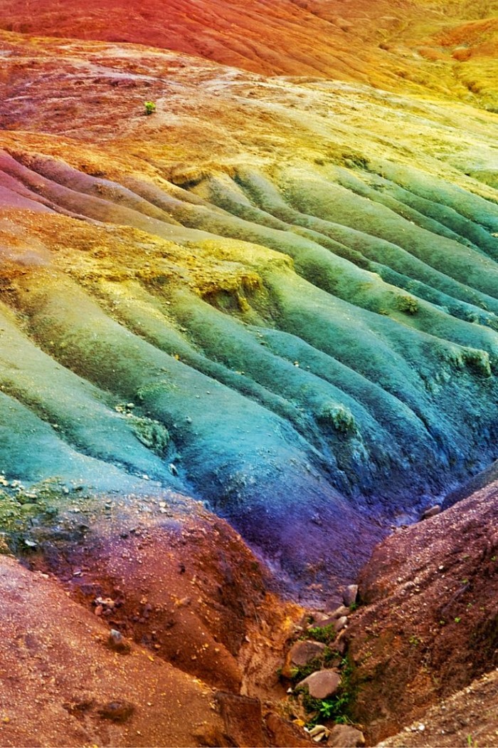 The spectacle, called the Seven Colored Earth of Chamarel, is a natural phenomenon.