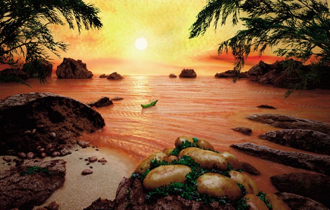 Salmon Sea is one of the most incredible landscapes made of food by Carl Warner.