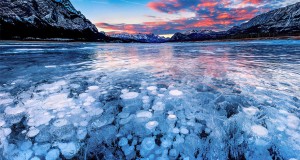 Frozen lakes and ponds, Lake Abraham in Alberta, Canada